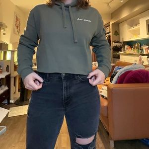 Love heals sage green crop sweatshirt